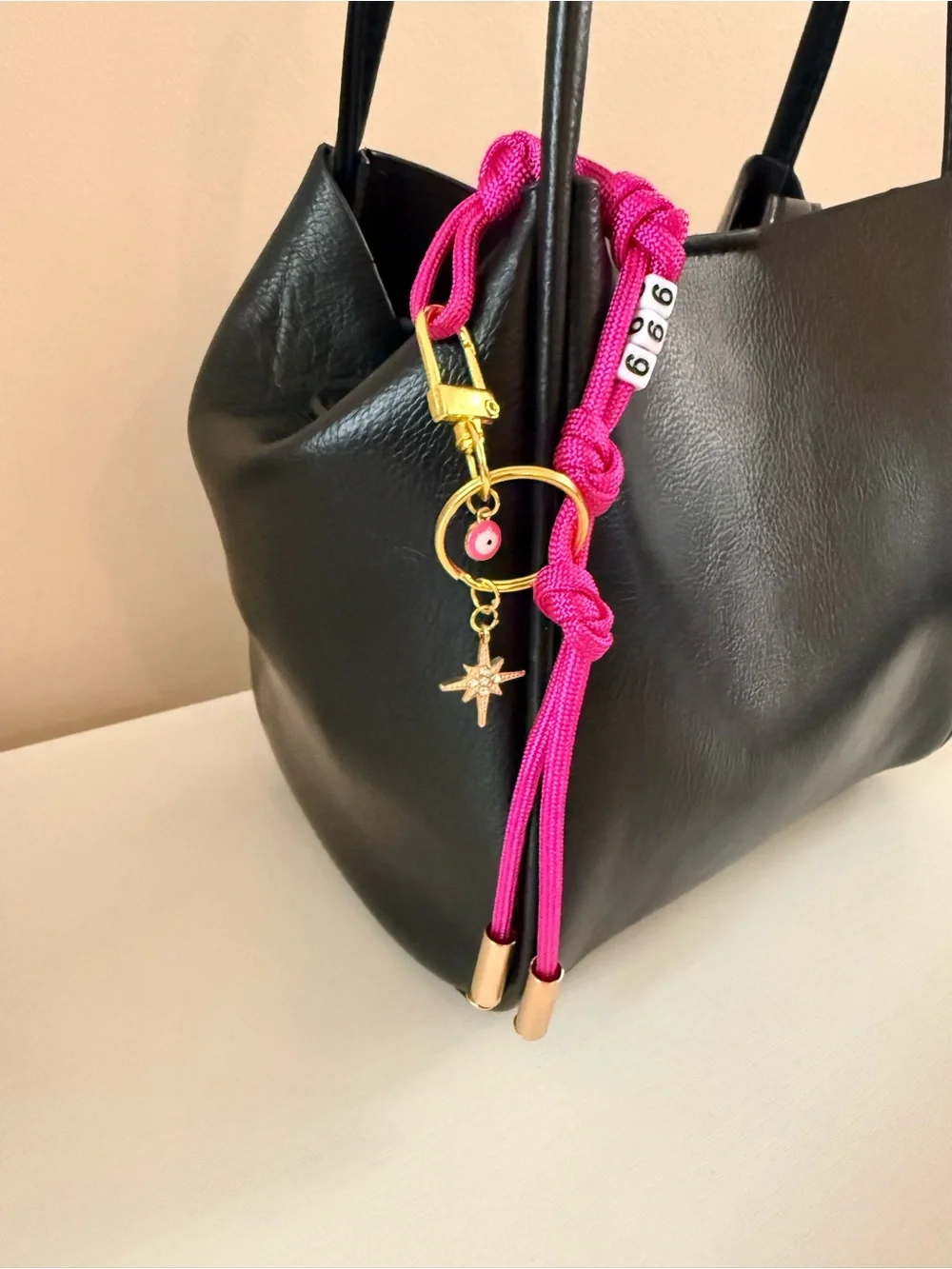 NEW 999 Angel Number Pink/Magenta Evil Eye North Star crystal Gold bag charm